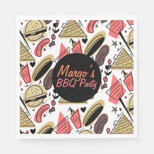 Serviette En Papier Motif d'anniversaire BBQ Burger Hotdog Doodle     