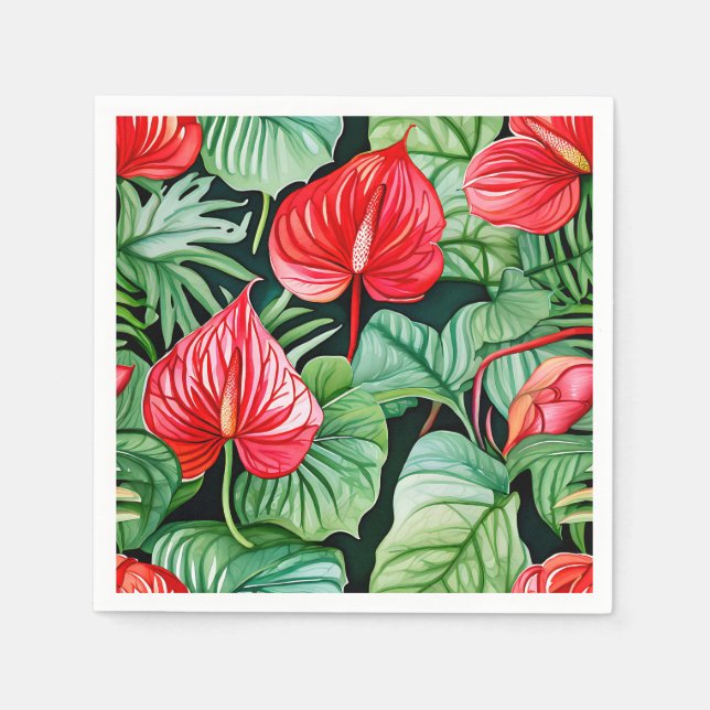 Serviette En Papier Motif d'aquarelle Anthurium vibrant (Devant)