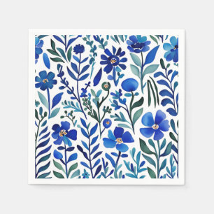 Serviette En Papier Motif d'aquarelle aux fleurs bleues