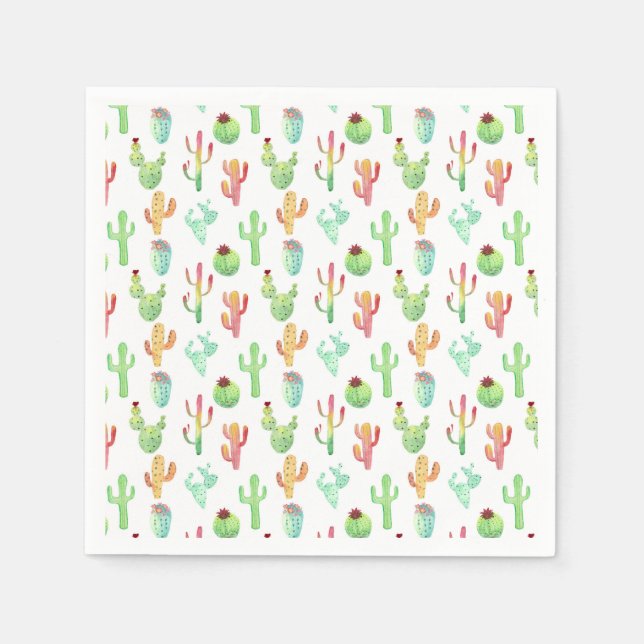 Serviette En Papier Motif d'aquarelle Cactus Pastel (Devant)