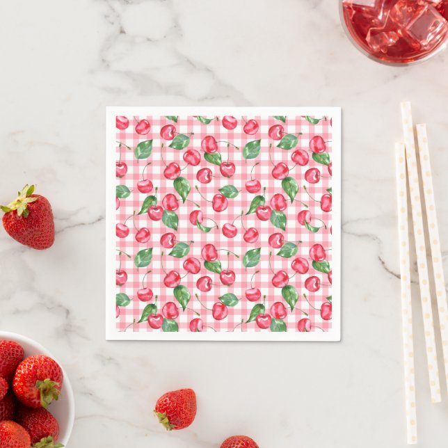 Serviette En Papier Motif d'aquarelle cerise (En situation)
