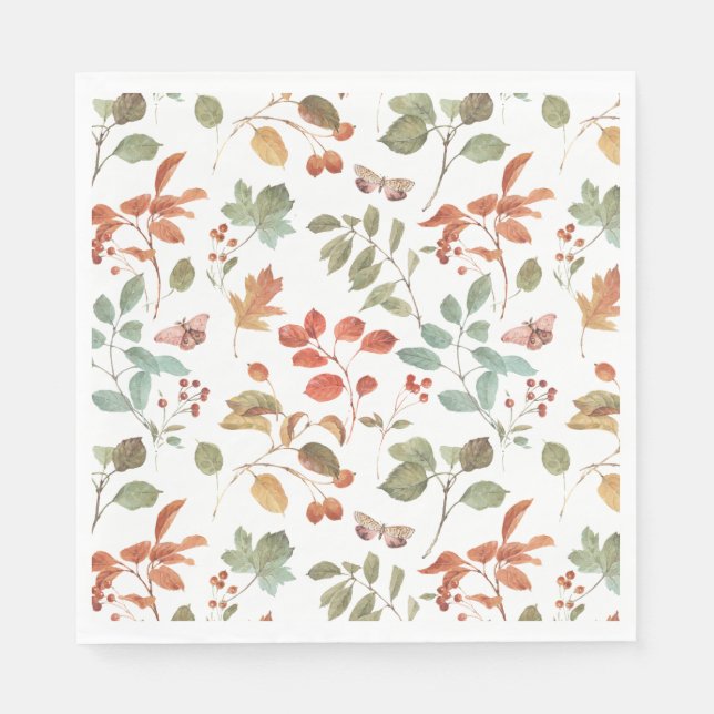 Serviette En Papier Motif d'aquarelle de feuillage de automne rustique (Devant)