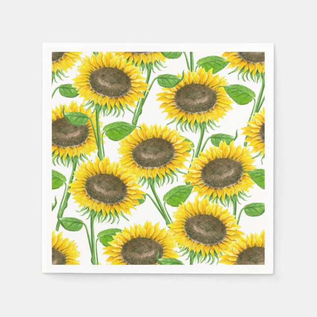 Serviette En Papier Motif d'aquarelle des tournesols (Devant)