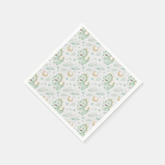 Serviette En Papier Motif d'aquarelle Green Dragon Baby Pastel (Coin)