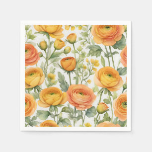 Serviette En Papier Motif d'aquarelle Ranunculus en Jaune