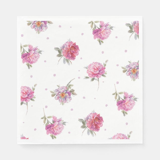 Serviette En Papier Motif d'aquarelle rose romantique (Devant)