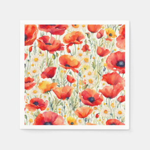 Serviette En Papier Motif d'aquarelle Vibrant Poppies et maries