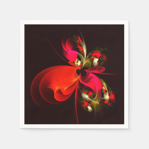 Serviette En Papier Motif d'art abstrait moderne floral rouge vert #02