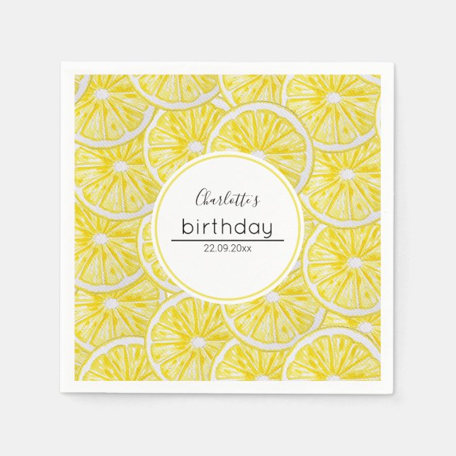 Serviette En Papier Motif d'art aquarelle de tranches de citron (Devant)