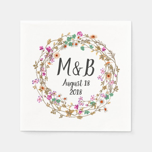 Serviette En Papier Motif d'art de couronne florale de style de campag (Devant)