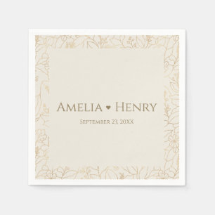 Serviette En Papier Motif d'art floral de mariage en or moderne