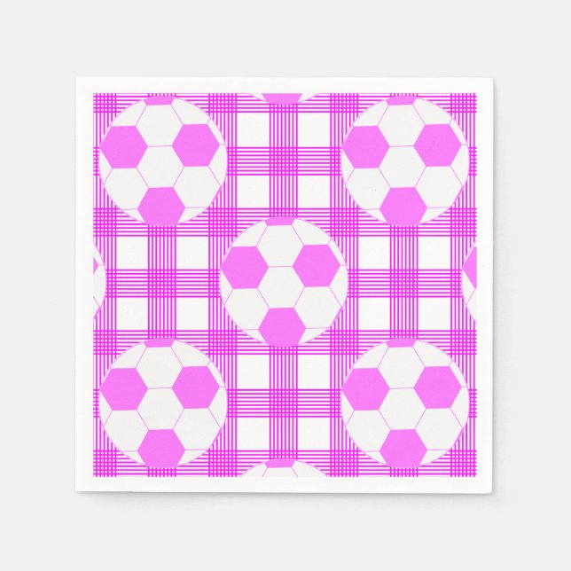 Serviette En Papier Motif de balle de football en blanc et rose (Devant)