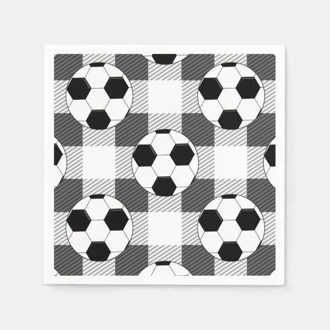 Serviette En Papier Motif de balle de football en noir blanc et gris (Devant)