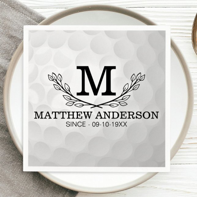 Serviette En Papier Motif de balle de golf personnalisé Nom Monogramme (Créateur téléchargé)
