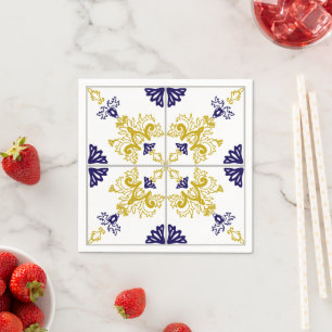 Serviette En Papier Motif de carreaux méditerranéens floraux de Talave