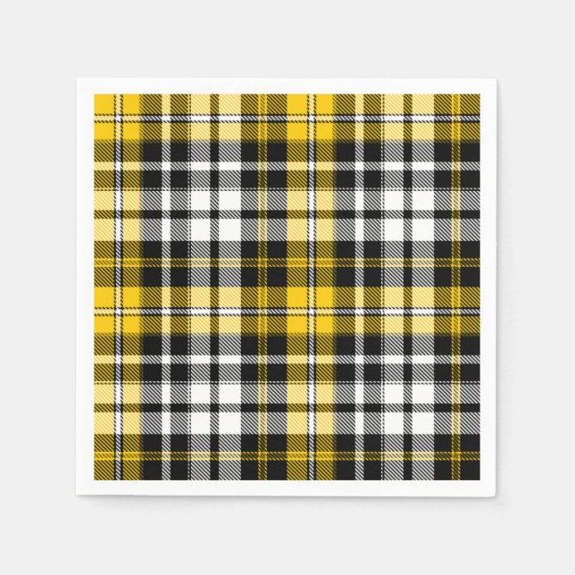 Serviette En Papier Motif de carreaux tartan à carreaux jaunes noirs e (Devant)