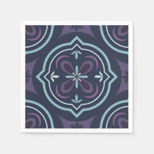 Serviette En Papier motif de carrelage floral bleuâtre