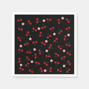 Serviette En Papier Motif de cerises sur fond noir