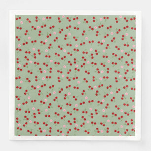 Serviette En Papier Motif de cerises sur fond vert