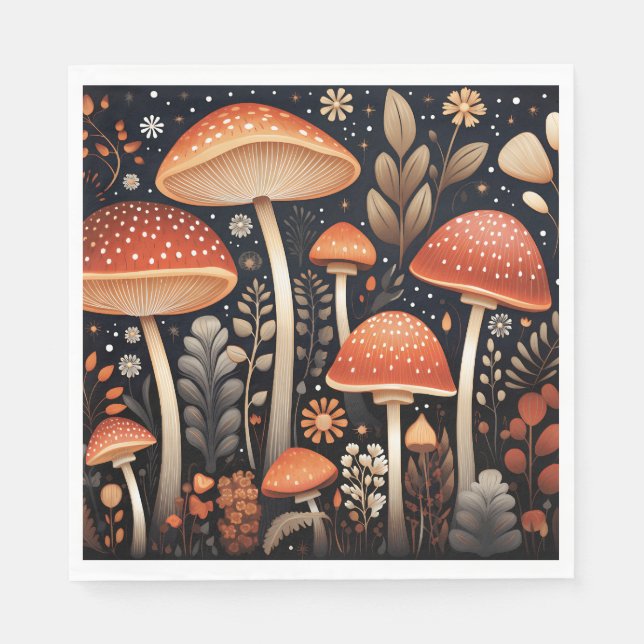 Serviette En Papier Motif de champignons Boho Woodland (Devant)