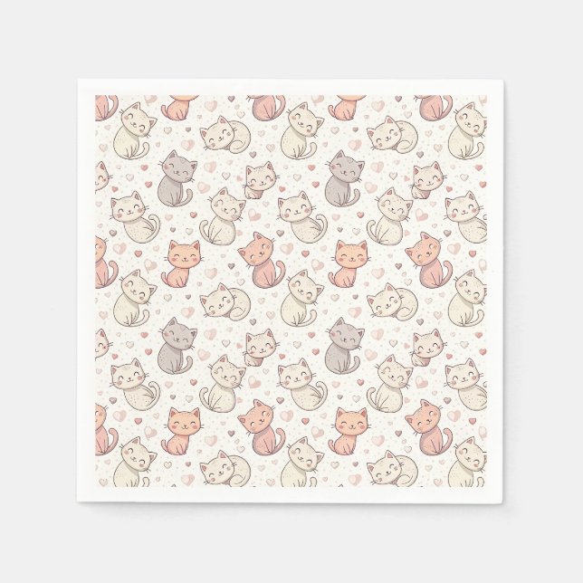Serviette En Papier Motif de chat Chibi mignon - Conception de chaton  (Devant)