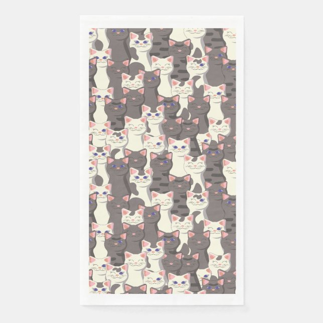 Serviette En Papier Motif de chats blancs et gris (Devant)