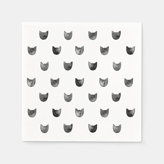 Serviette En Papier Motif de chats chic noir et blanc (Devant)