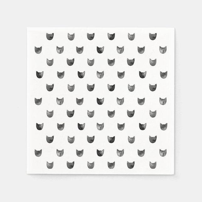 Serviette En Papier Motif de chats chic noir et blanc (Devant)