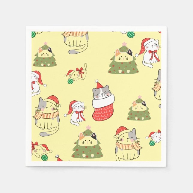 Serviette En Papier Motif de chats de Noël mignons – Conception festiv (Devant)
