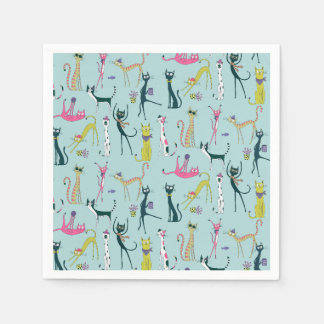 Serviette En Papier Motif de chats fantaisistes colorés amusants
