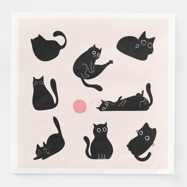 Serviette En Papier Motif de chats noirs (Devant)