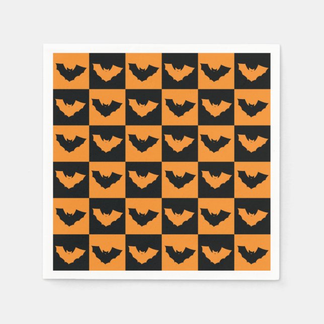 Serviette En Papier Motif de chèques d'Halloween avec chauves-souris (Devant)