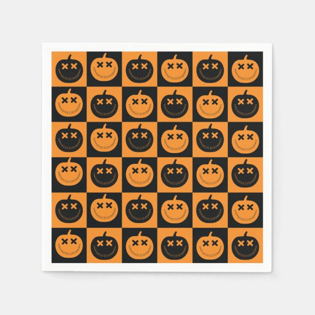 Serviette En Papier Motif de chèques d'Halloween avec Citrouilles (Devant)