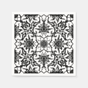 Serviette En Papier Motif de Chinois de Nouveau d'art - noir et blanc
