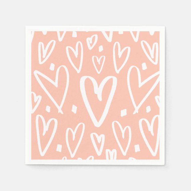 Serviette En Papier Motif de coeur blanc rose mignon (Devant)