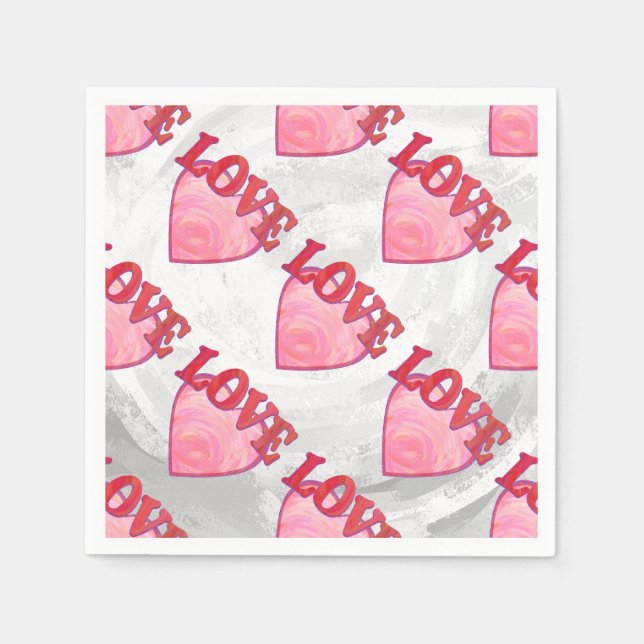 Serviette En Papier Motif de coeur d'amour rose (Devant)