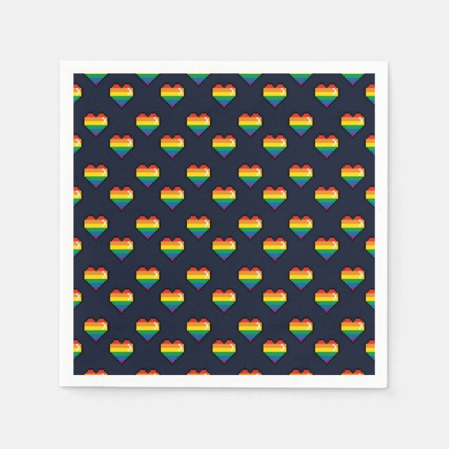 Serviette En Papier Motif de coeur Rainbow 8 bits (Devant)