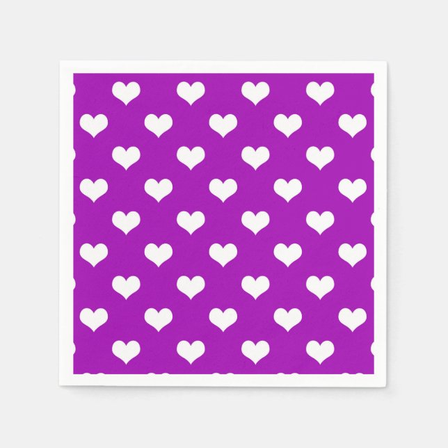 Serviette En Papier Motif de cœurs charmants blancs et violets (Devant)