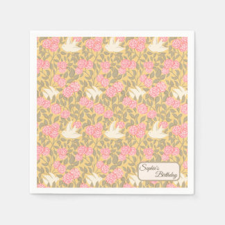 Serviette En Papier Motif de colombe florale rose pastel