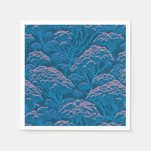 Serviette En Papier Motif De Corail Bleu Et Rose