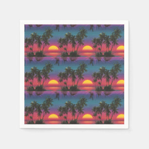 Serviette En Papier Motif de coucher de soleil avec palmiers Retro Syn