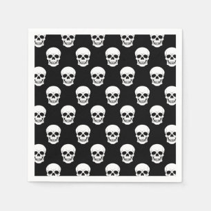 Serviette En Papier Motif de crâne blanc sur Halloween noir effrayant