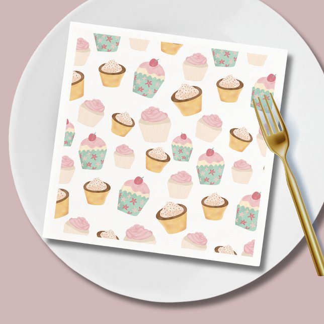 Serviette En Papier Motif de cupcake d'anniversaire aux filles mignonn (Cupcake pattern paper napkins - perfect for baby showers,  afternoon tea and girls birthday parties.)