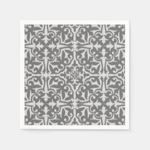 Serviette En Papier Motif de damassé d'Ikat - lumière et gris moyen