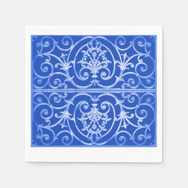 Serviette En Papier Motif de défilement bleu royal (Devant)