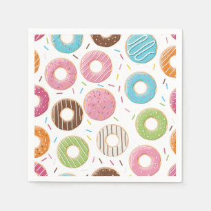 Serviette En Papier Motif de Donuts Colorés Rétro pour une Fête Amusan