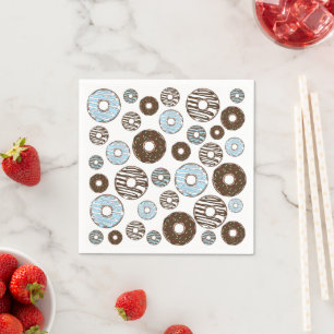 Serviette En Papier Motif De Donuts, Donuts Bleus, Donuts Brown