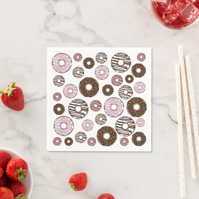 Serviette En Papier Motif De Donuts, Donuts Roses, Donuts Brown (En situation)