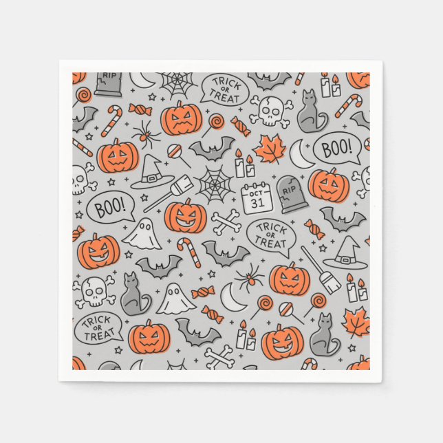 Serviette En Papier Motif de doodle pour les enfants mignons Halloween (Devant)