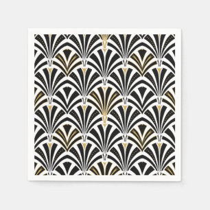 Serviette En Papier Motif de fan d'art déco - noir et blanc